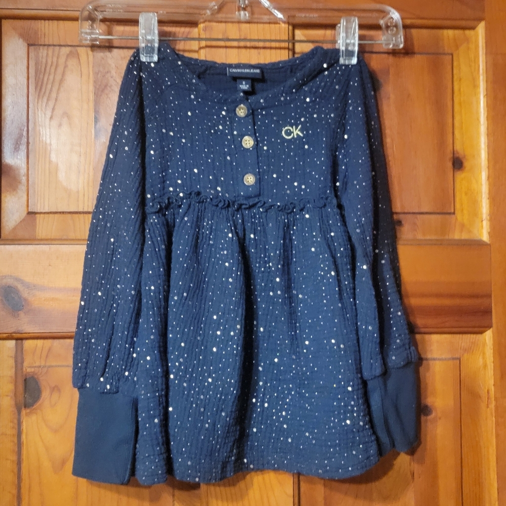 Calvin Klein girls Sz6 navy & gold long sleeve top.